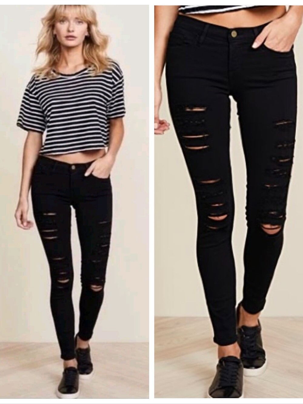 FRAME Le Skinny de Jeanne Black Jeans Distressed Ripped Women's 28 Whimsygoth